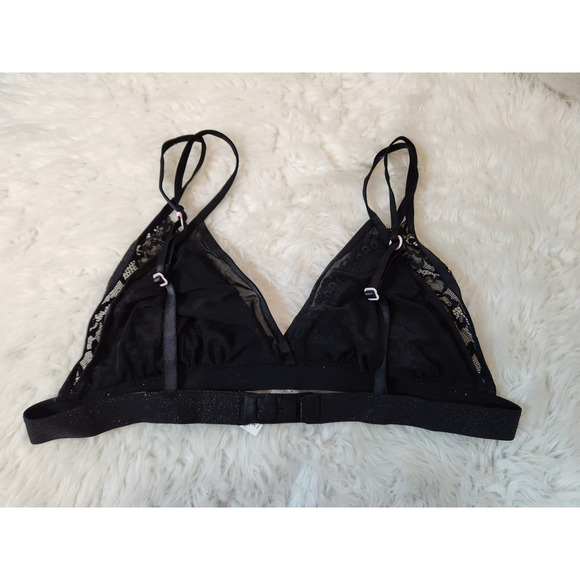 Fleur't with Me Black Lace Bralette, Size XL Elegant Comfort with a Sparkle Band - Picture 2 of 3